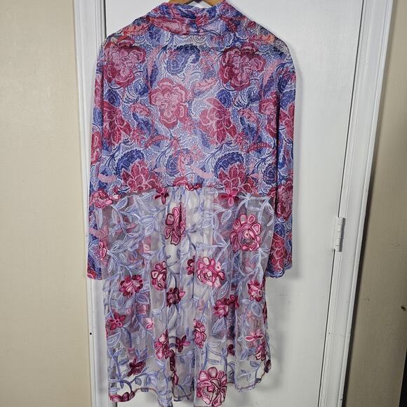 Ruby Rd. Women Embroidered Floral Sheer Kimono Sz M Fairy Whimsy Boho Bloomcore - Picture 4 of 6